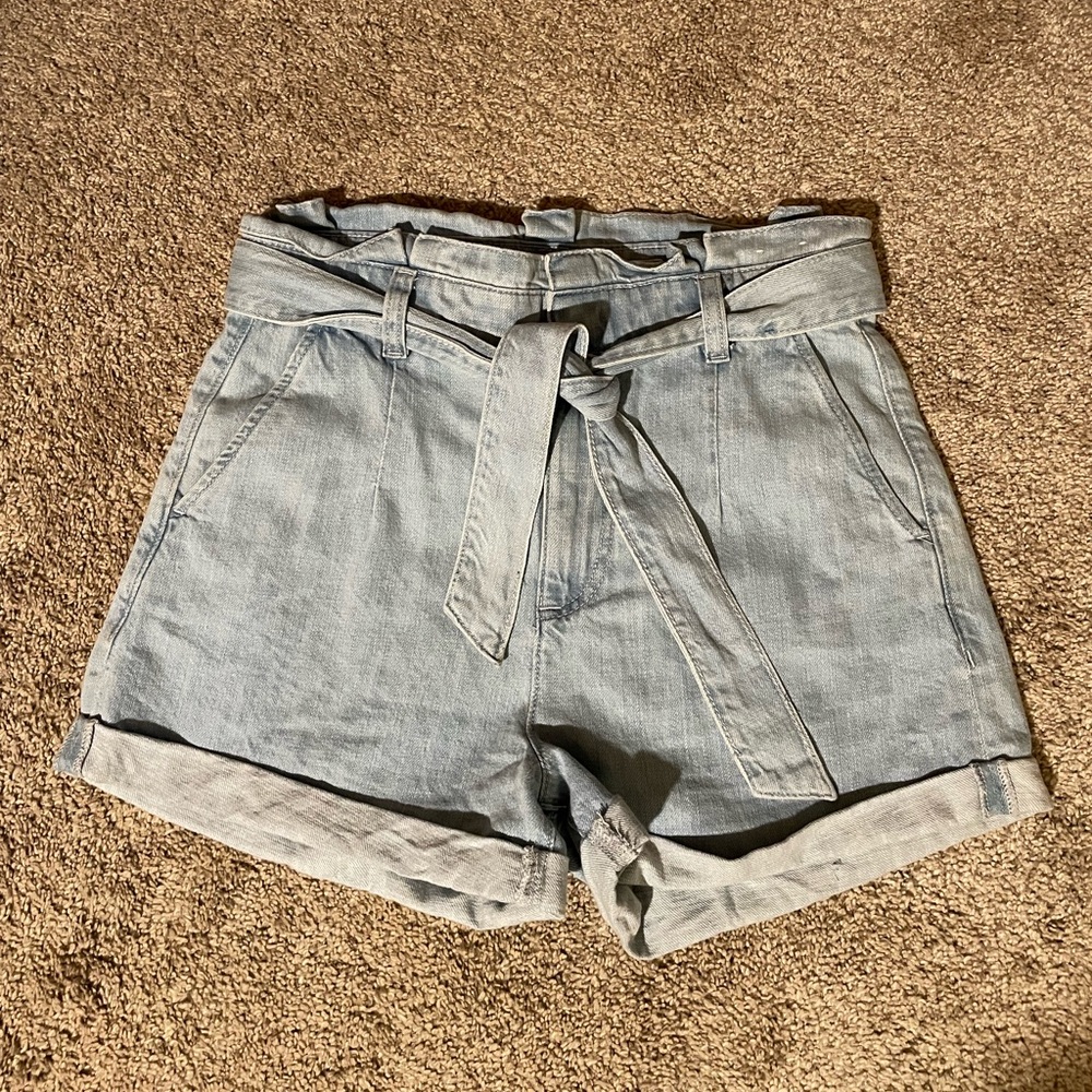 Express Denim Paper-bag Shorts with tie and zipper